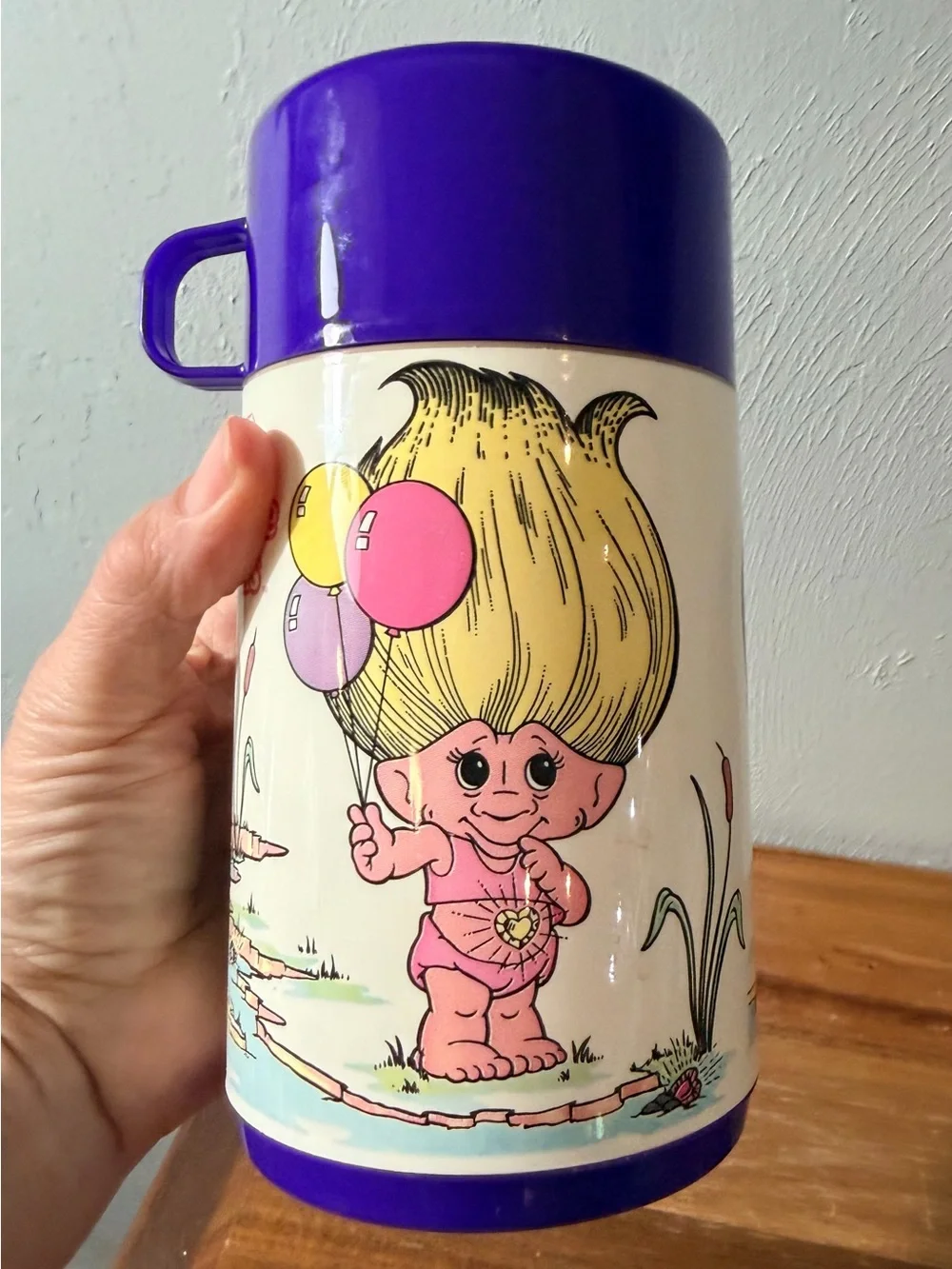 Unused Purple-Top Troll Thermos with Illustrated Troll Design - Picture 2 of 9